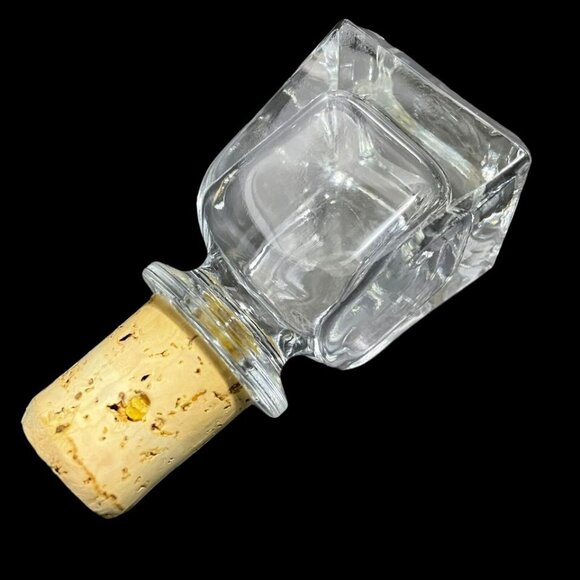 Vintage 1970s Bormioli Rocco Italy Whiskey Decanter Clear Glass Square MCM - Picture 6 of 8